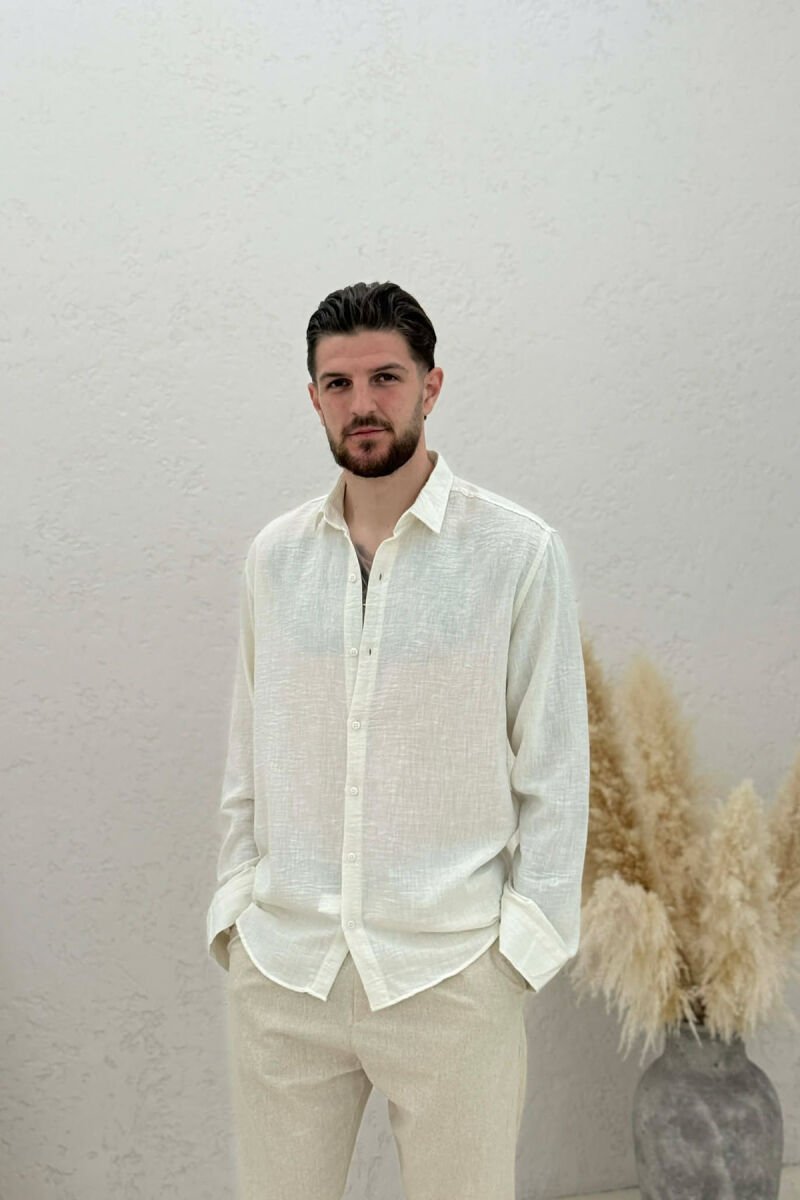 SIMPLE ONE COLOR MEN SHIRTS CREAM/KREM - 1