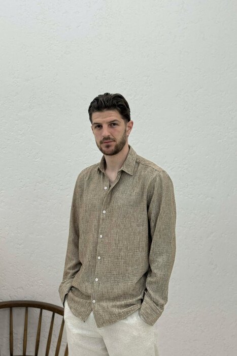 SIMPLE ONE COLOR MEN SHIRTS LIGHT BROWN/KAZB - 1