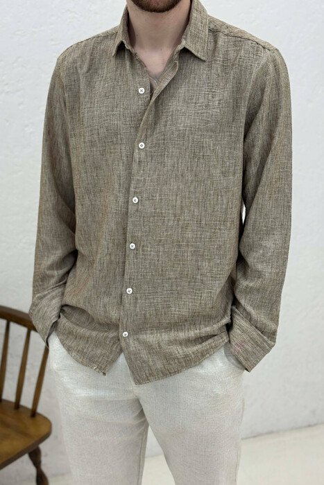 SIMPLE ONE COLOR MEN SHIRTS LIGHT BROWN/KAZB - 3