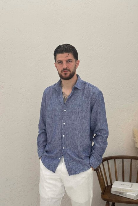 SIMPLE ONE COLOR MEN SHIRTS LIGHTBLUE/BZ - KLAUDIO FASHION