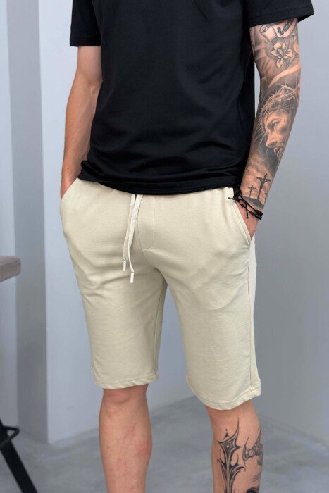 SIMPLE ONE COLOR MEN SHORT SWEATPANTS BEIGE/BEZHE - 2