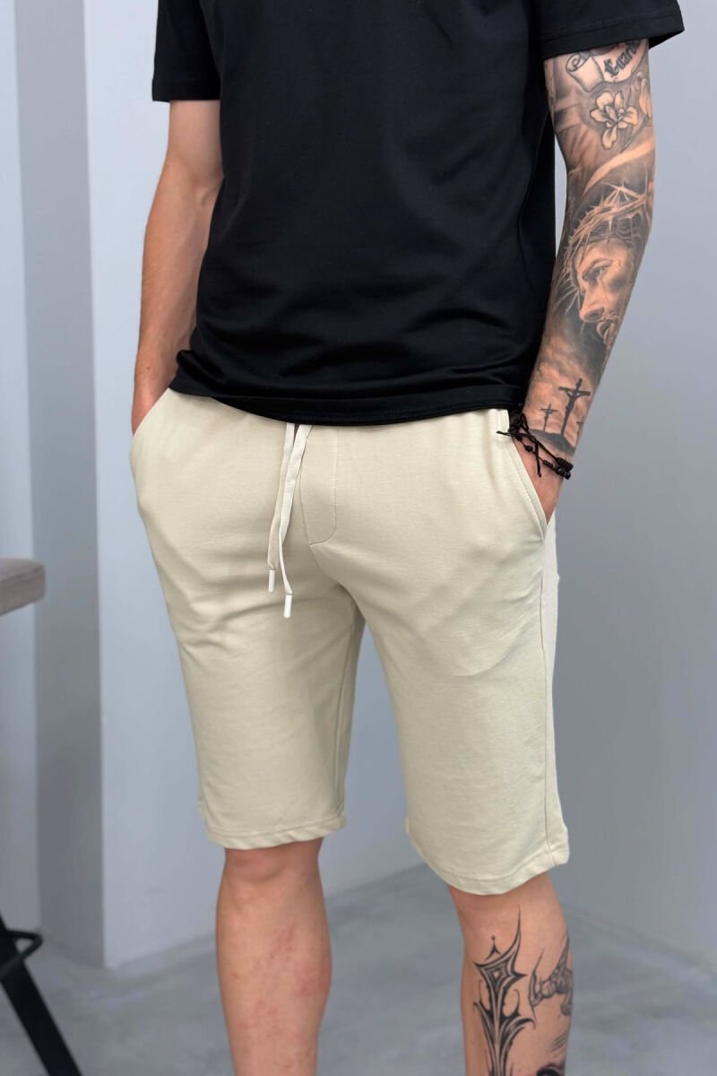 SIMPLE ONE COLOR MEN SHORT SWEATPANTS BEIGE/BEZHE - 2