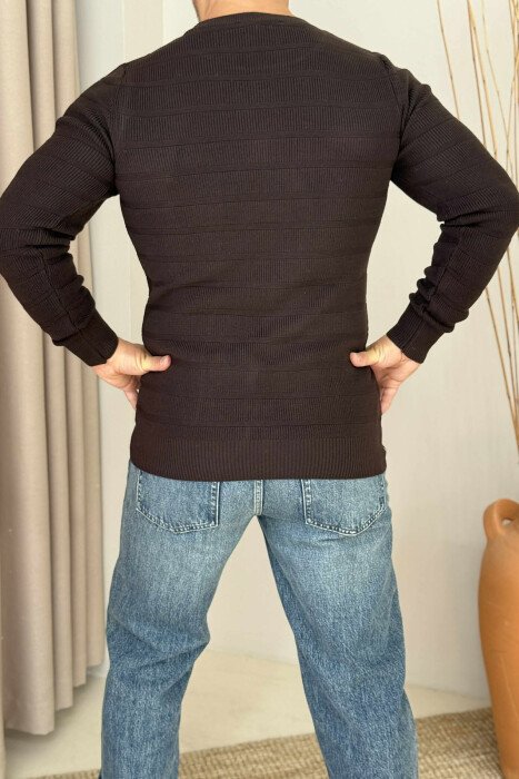 SIMPLE ONE COLOR MEN SWEATER DARK BROWN/KAE - 2