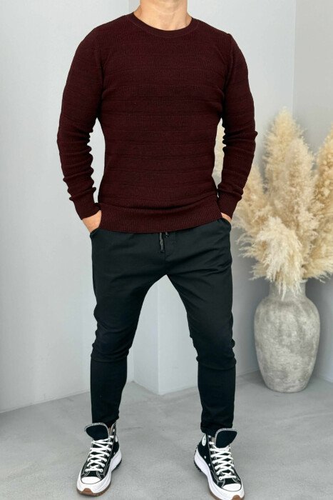 SIMPLE ONE COLOR MEN SWEATER DARK BURGUNDY/VISHNJE E ERRET - KLAUDIO FASHION