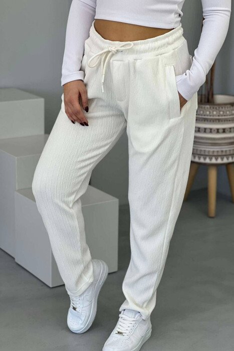 SIMPLE ONE COLOR WOMEN SWEATPANTS WHITE-E BARDHE - KLAUDIO FASHION