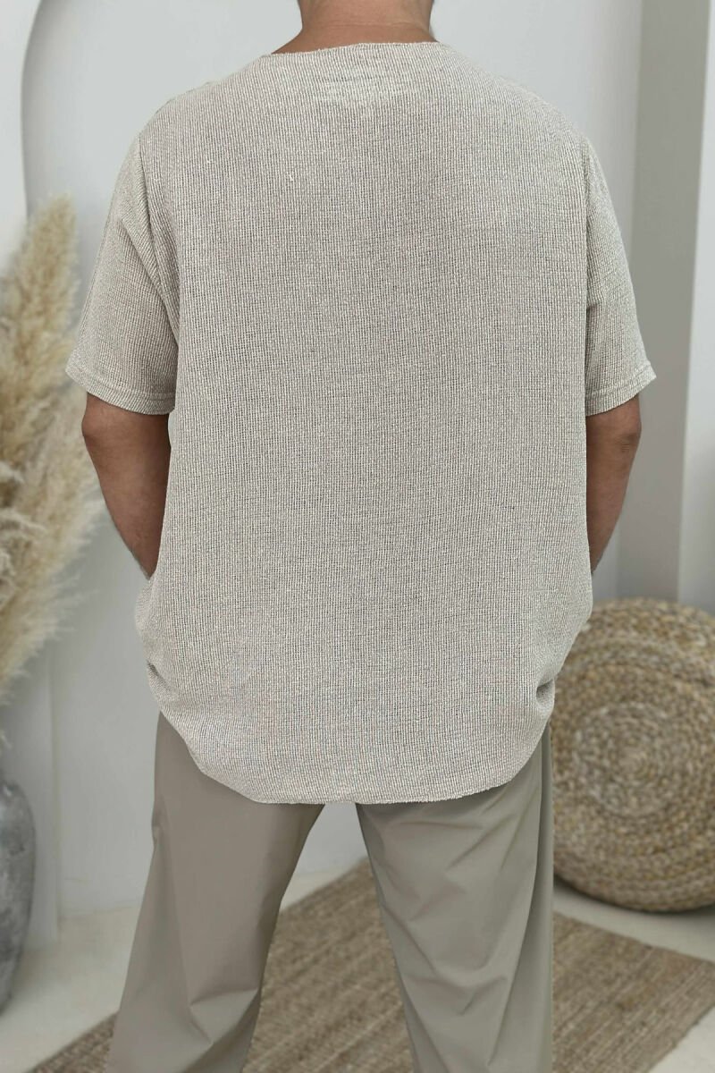 SIMPLE ONE COLOR MEN T-SHIRT BEIGE/BEZHE - 3