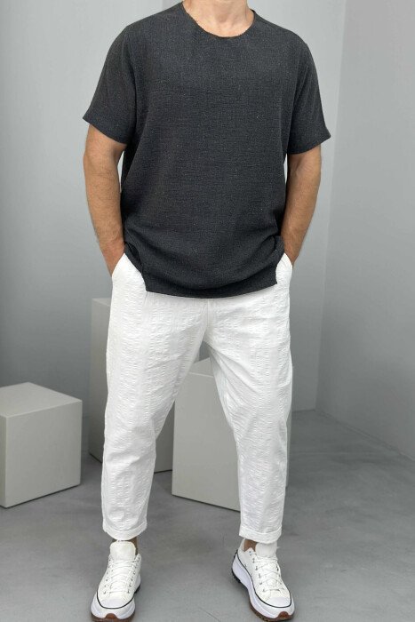 T-SHIRT NJË NGJYRËSH I THJESHTË PËR MESHKUJ NË NGJYRËN GRI E ERRËT - KLAUDIO FASHION