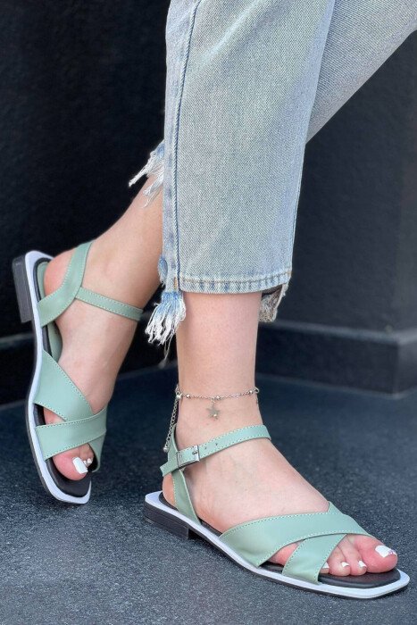 SIMPLE ONE COLOR SANDALS GREEN/JESHILE - KLAUDIO FASHION