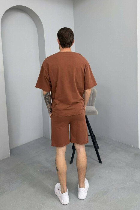 SIMPLE ONE COLOR T-SHIRT + SHORTS MEN SET BROWN/KAFE - 4