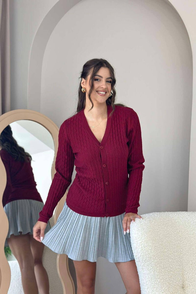 SIMPLE ONE COLOR WOMAN CARDIGANS BURGUNDY/VISHNJE - 1