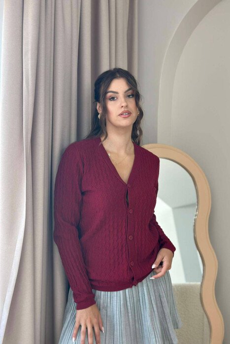 SIMPLE ONE COLOR WOMAN CARDIGANS BURGUNDY/VISHNJE - 4