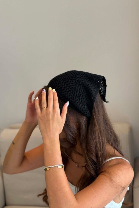 SIMPLE ONE COLOR WOMAN CROCHET BANDANA BLACK/ E ZEZE - 2