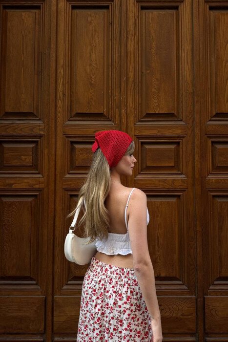 SIMPLE ONE COLOR WOMAN CROCHET BANDANA RED/E KUQE - 2