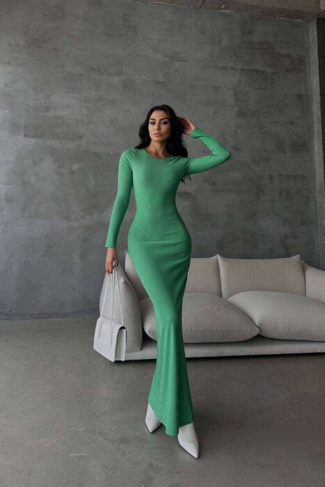 SIMPLE ONE COLOR WOMAN DRESS GREEN/JESHILE - KLAUDIO FASHION