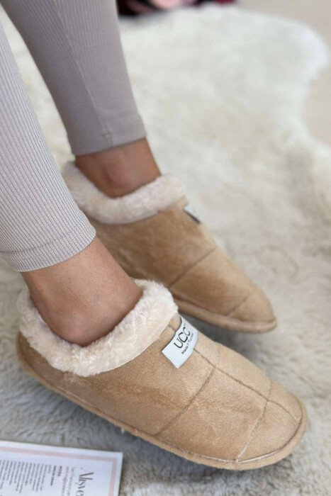 SIMPLE ONE COLOR WOMAN HOME SLIPPERS BEIGE/BEZHE - KLAUDIO FASHION