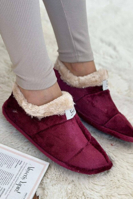SIMPLE ONE COLOR WOMAN HOME SLIPPERS BURGUNDY/VISHNJE - KLAUDIO FASHION