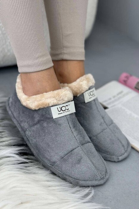 SIMPLE ONE COLOR WOMAN HOME SLIPPERS GREY/GRI - KLAUDIO FASHION