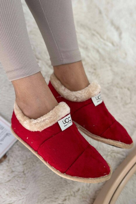 SIMPLE ONE COLOR WOMAN HOME SLIPPERS RED-BEIGE/KUBZH - KLAUDIO FASHION