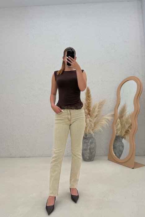 SIMPLE ONE COLOR WOMAN JEANS BEIGE/BEZHE - 1