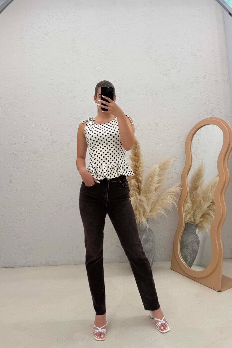 SIMPLE ONE COLOR WOMAN JEANS BROWN/KAFE - KLAUDIO FASHION