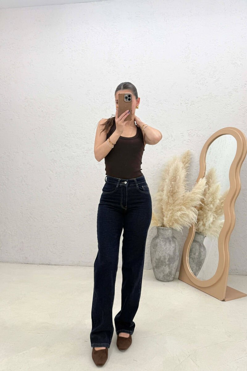 SIMPLE ONE COLOR WOMAN JEANS DARK BLUE/BEE - 1