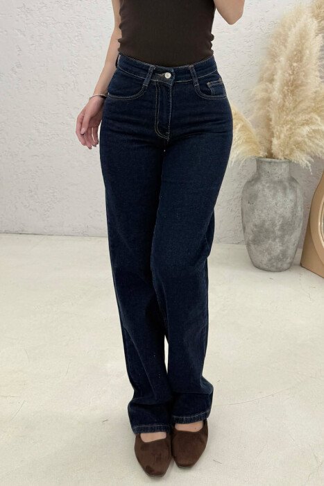 SIMPLE ONE COLOR WOMAN JEANS DARK BLUE/BEE - 3