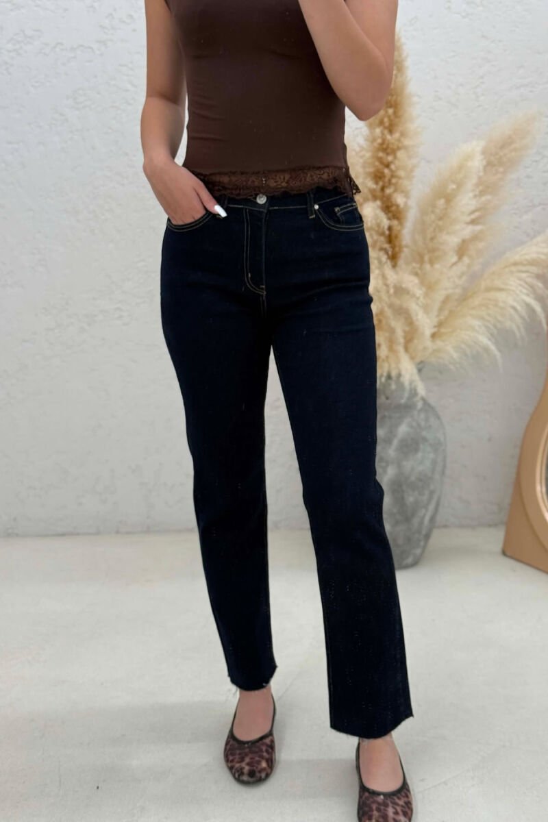 SIMPLE ONE COLOR WOMAN JEANS DARK BLUE/BEE - 2
