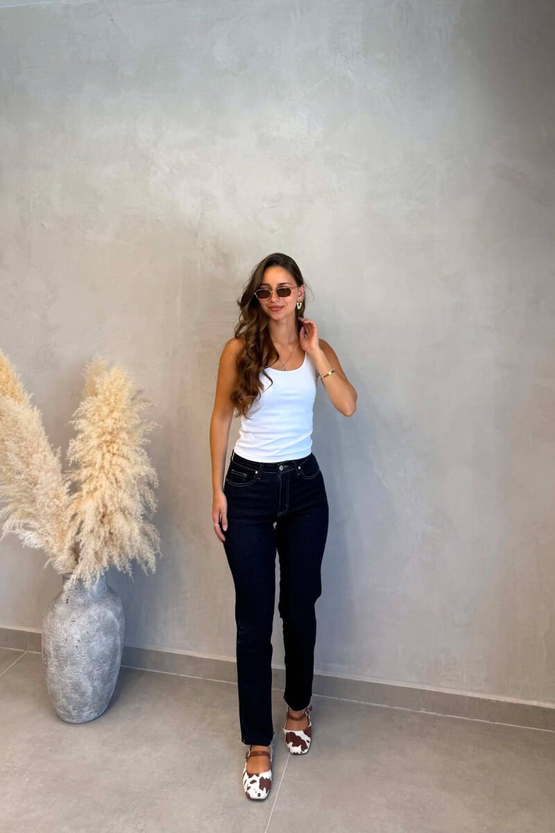 SIMPLE ONE COLOR WOMAN JEANS DARK BLUE/BEE - 4