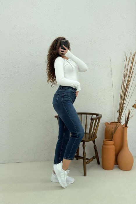 SIMPLE ONE COLOR WOMAN JEANS DARK BLUE/BEE - 4