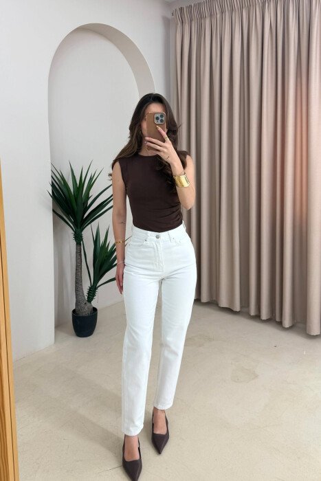SIMPLE ONE COLOR WOMAN JEANS WHITE-E BARDHE - KLAUDIO FASHION