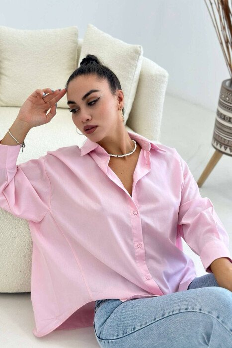 SIMPLE ONE COLOR WOMAN SHIRTS BABY PINK/ROZB - KLAUDIO FASHION