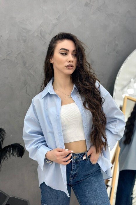 SIMPLE ONE COLOR WOMAN SHIRTS LIGHTBLUE/BZ - KLAUDIO FASHION