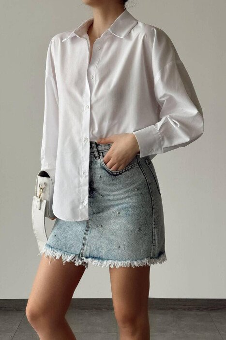 SIMPLE ONE COLOR WOMAN SHIRTS WHITE-E BARDHE - KLAUDIO FASHION