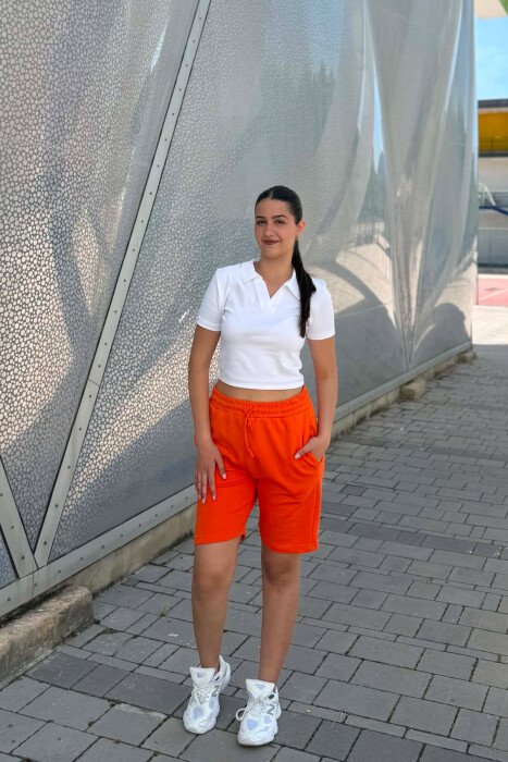 SIMPLE ONE COLOR WOMAN SHORTS ORANGE/PORTOKALLI - 1