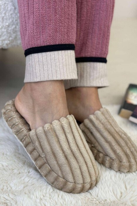 SIMPLE ONE COLOR WOMAN SLIPPERS BEIGE/BEZHE - KLAUDIO FASHION