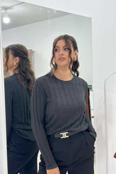 SIMPLE ONE COLOR WOMAN SWEATER DARK GREY/GEE - KLAUDIO FASHION