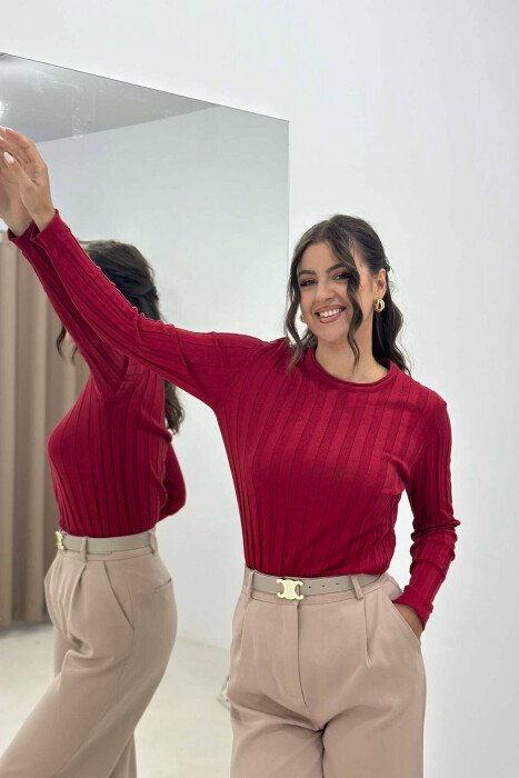 SIMPLE ONE COLOR WOMAN SWEATER RED/E KUQE - KLAUDIO FASHION