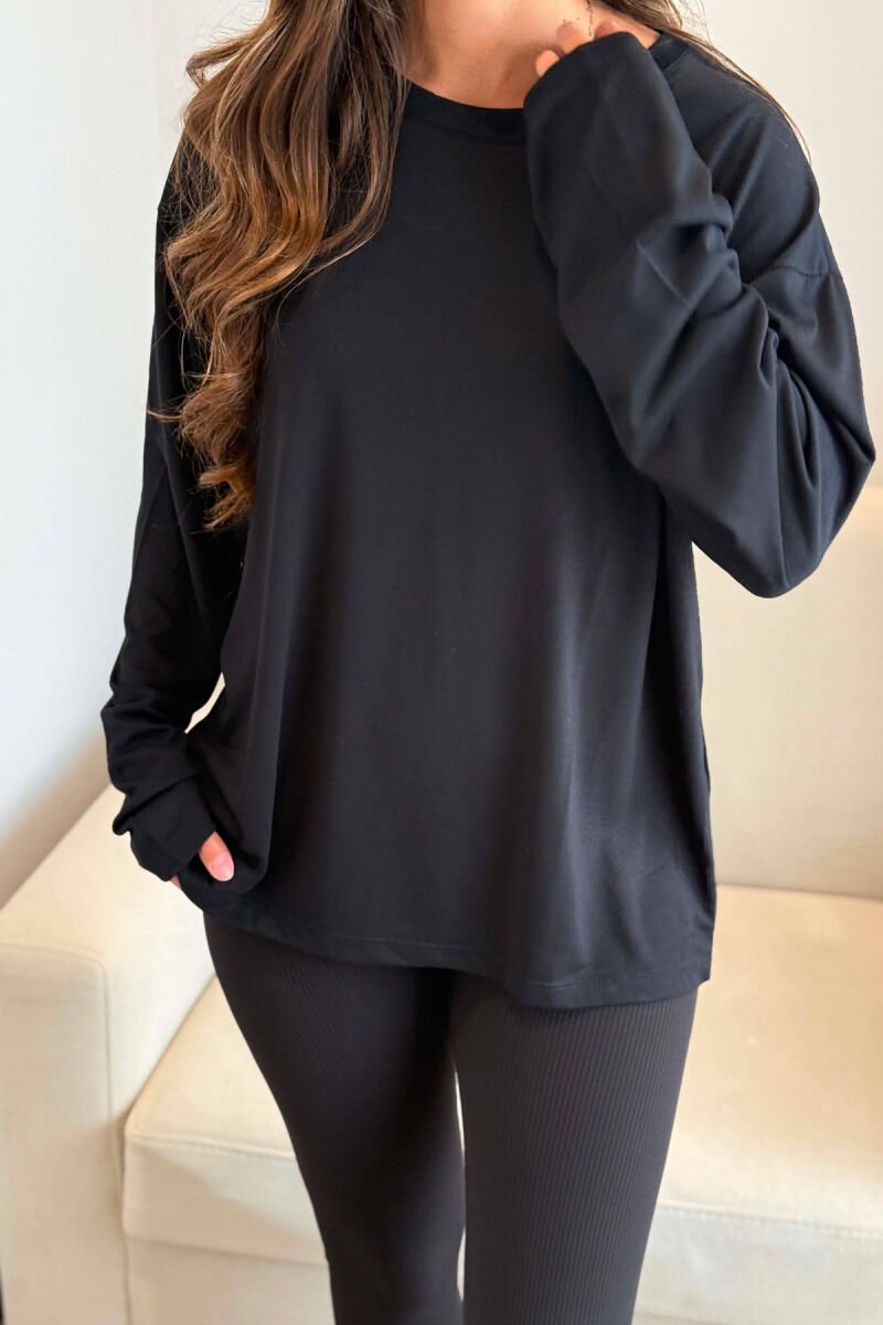 SIMPLE ONE COLOR WOMAN SWEATSHIRT BLACK/ E ZEZE - 3