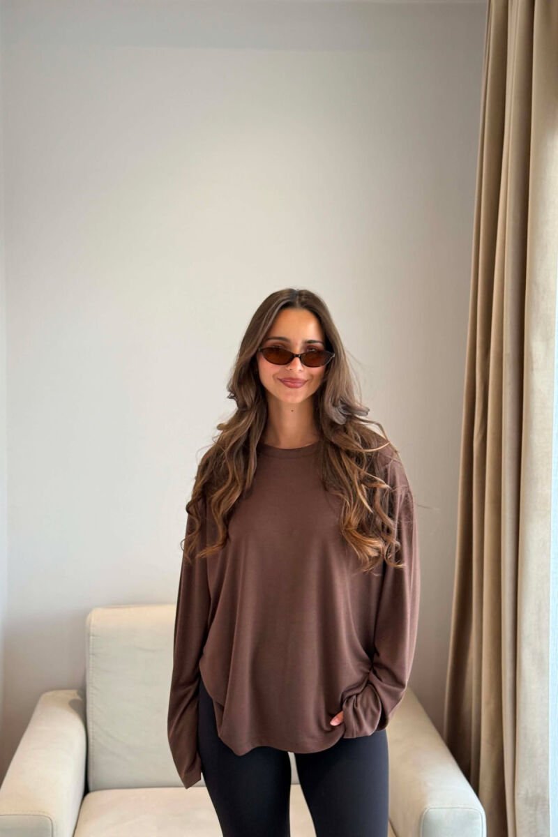 SIMPLE ONE COLOR WOMAN SWEATSHIRT BROWN/KAFE - 2