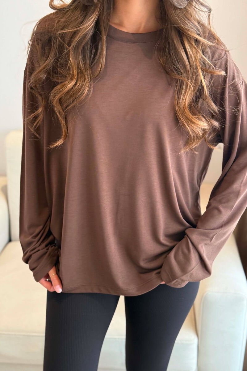 SIMPLE ONE COLOR WOMAN SWEATSHIRT BROWN/KAFE - 3