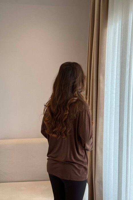 SIMPLE ONE COLOR WOMAN SWEATSHIRT BROWN/KAFE - 4