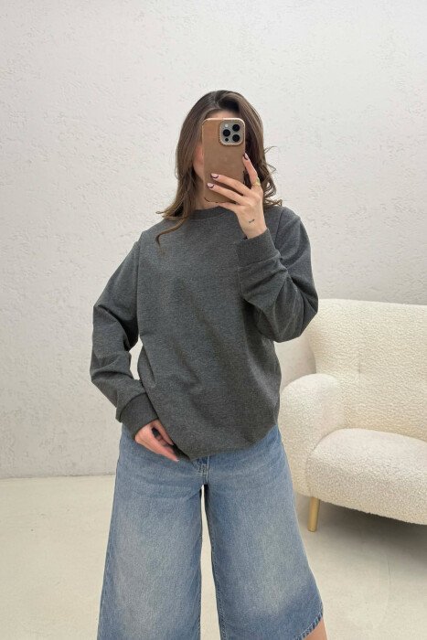 SIMPLE ONE COLOR WOMAN SWEATSHIRT DARK GREY/GEE - 2