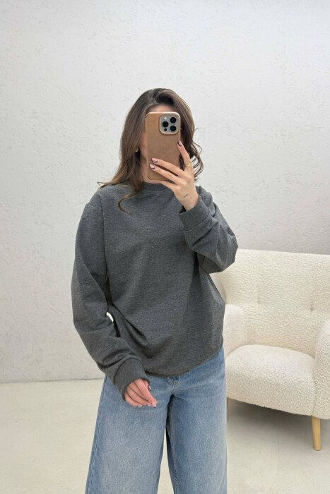 SIMPLE ONE COLOR WOMAN SWEATSHIRT DARK GREY/GEE - 3
