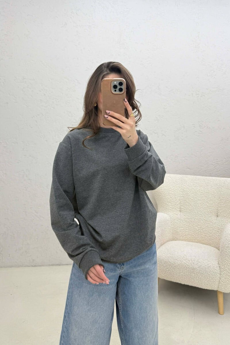 SIMPLE ONE COLOR WOMAN SWEATSHIRT DARK GREY/GEE - 3