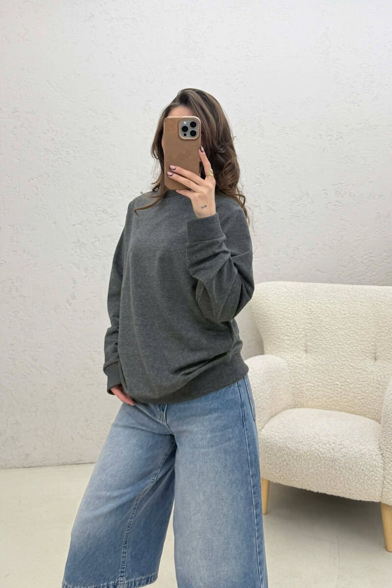 SIMPLE ONE COLOR WOMAN SWEATSHIRT DARK GREY/GEE - 5