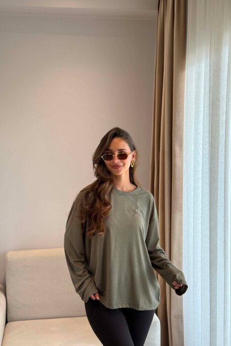 SIMPLE ONE COLOR WOMAN SWEATSHIRT OLIVE/ULLI - 4