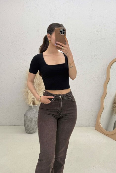 SIMPLE ONE COLOR WOMAN T-SHIRT BLACK/ E ZEZE - KLAUDIO FASHION