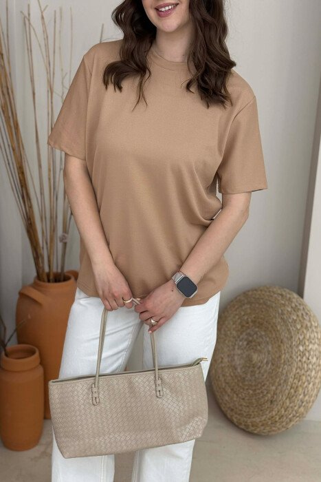 SIMPLE ONE COLOR WOMAN T- SHIRT + 6 PAIR SOCKS BEIGE/BEZHE - 2