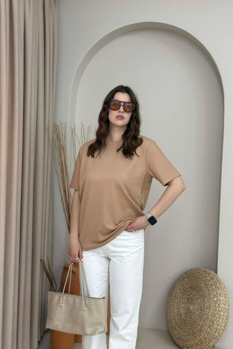 SIMPLE ONE COLOR WOMAN T- SHIRT + 6 PAIR SOCKS BEIGE/BEZHE - 3
