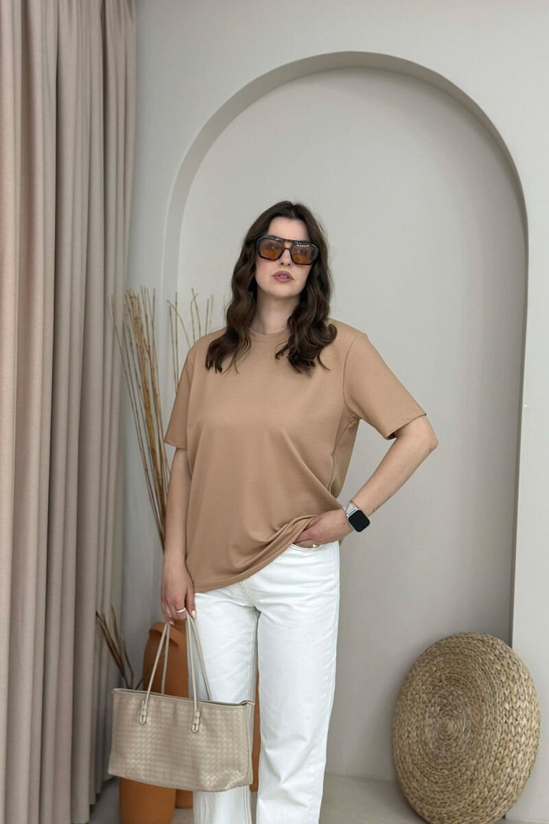 SIMPLE ONE COLOR WOMAN T- SHIRT + 6 PAIR SOCKS BEIGE/BEZHE - 3